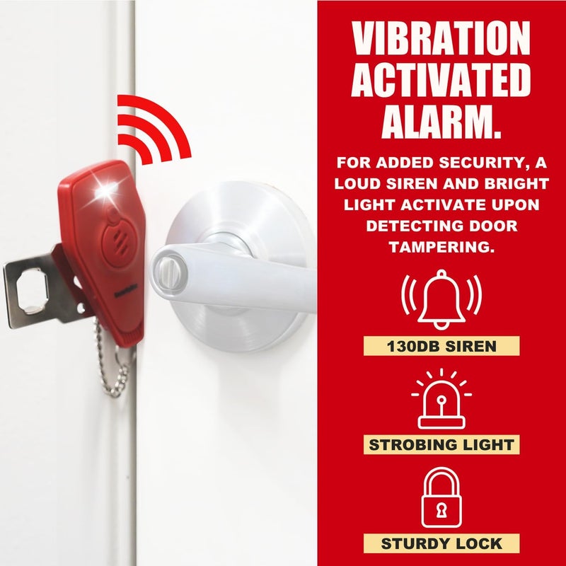 Security Man Portable Door Lock with Alarm (2 Pack) | Hotel Door Locks for Travelers Security | Loud 130dB Door Security Device for Hotel Room, Apartment Home, & Travel Safety Inside - Image 4